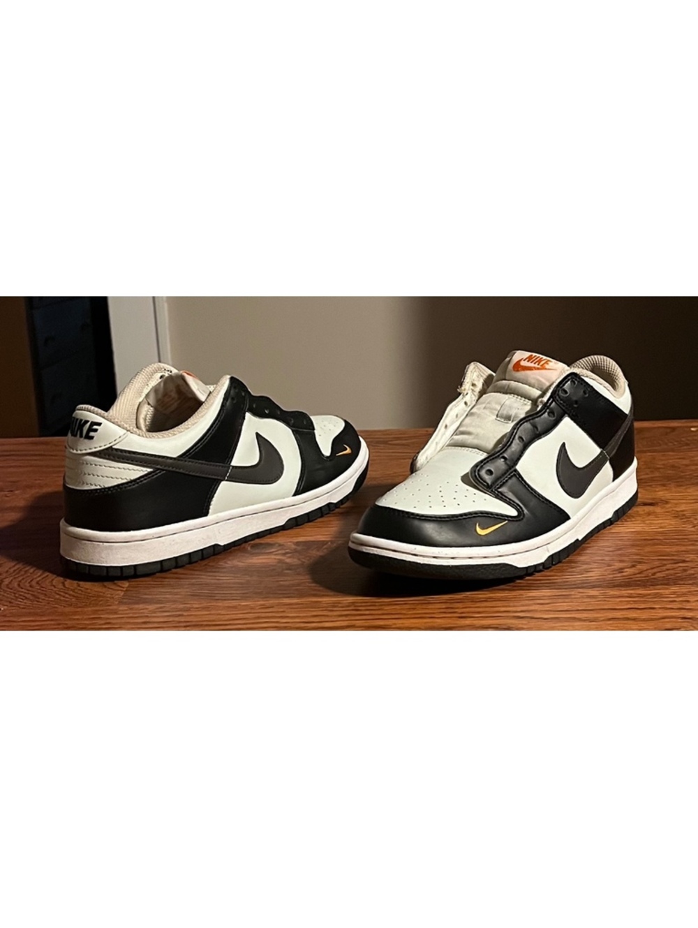 Nike Dunk Low Black Bright Mandarin Mini Swoosh Size 6.5Y